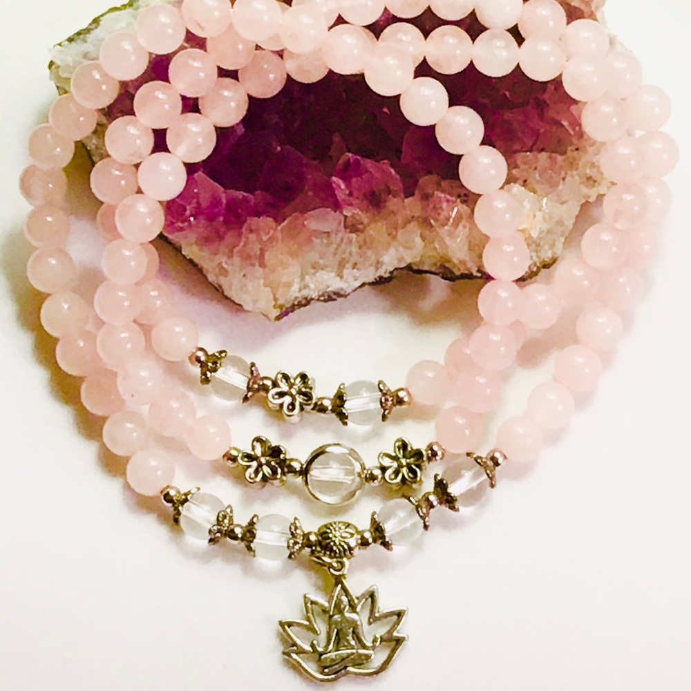 Rose Quartz Crystal Budda Lotus Bracelet Necklace